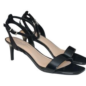 NWOT Amelia Grace Black Patent Faux Snakeskin Ankle Strap Heels - 9.5M